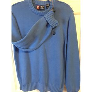 Chaps Men's L Lt. Blue Crew Neck 100% Cotton Tight Knit Pullover Polo Sweater